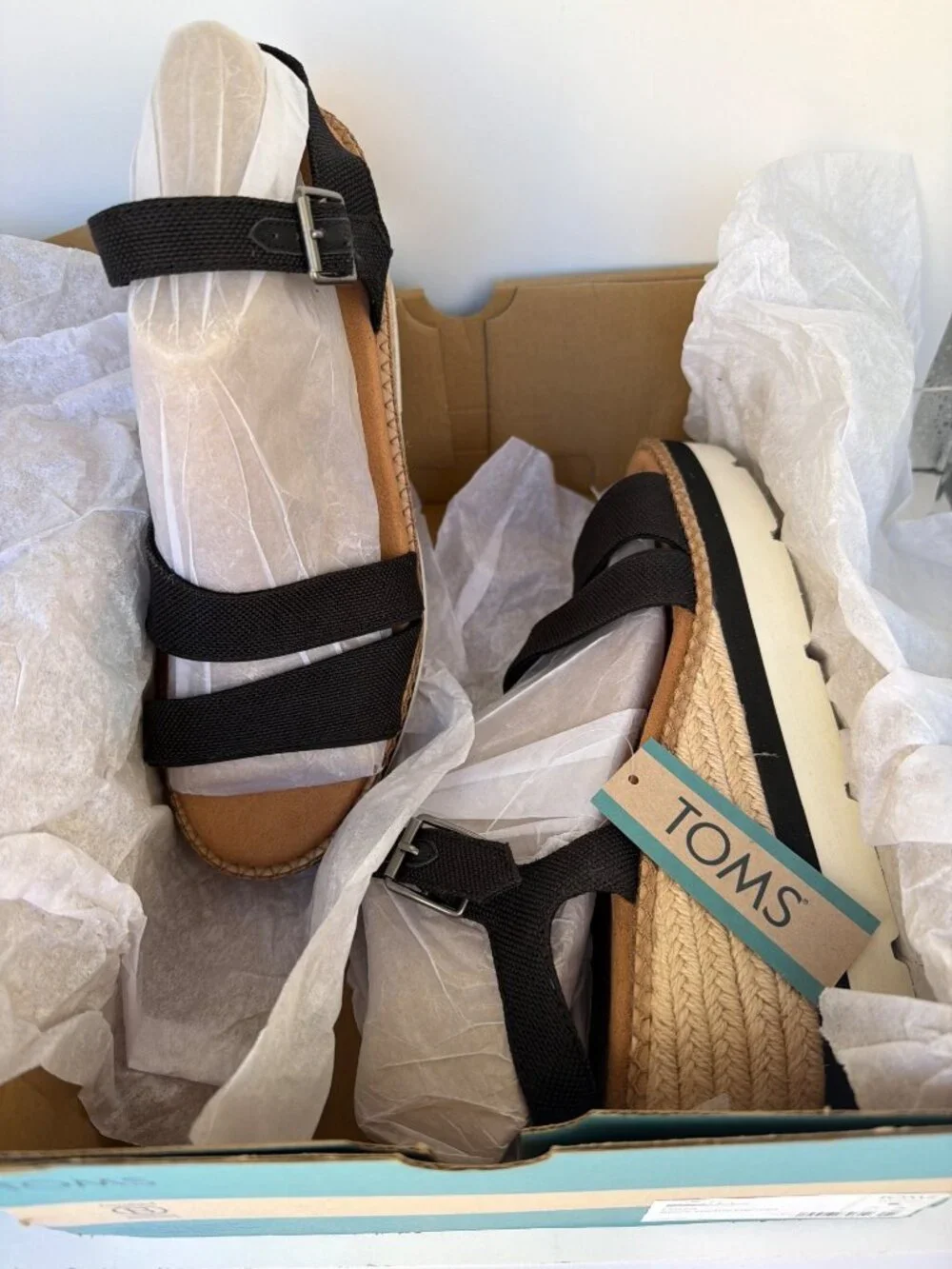 Toms Diana Wedge Sandals Black Heavy Canvas Women Size 8.5
